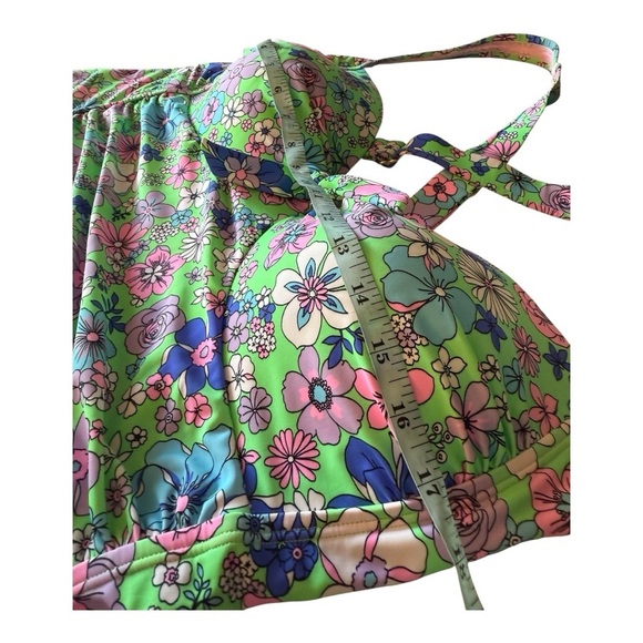 99. Salt Cove Plus Size Peony Party Printed X Back Tankini Top Green Size 2 NWOT - Picture 5 of 15